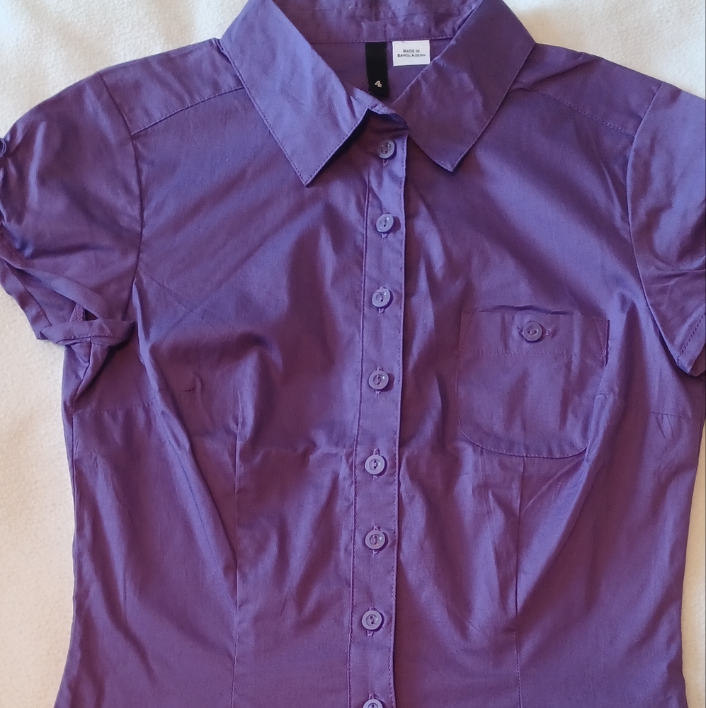 Royal purple cap-sleeve dress shirt (NWOT)